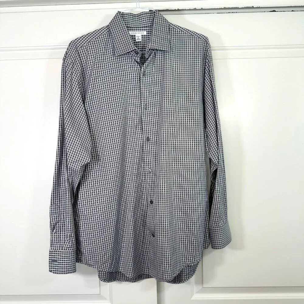 Banana Republic 100% Cotton Charcoal & White Check Button Down Long Sleeve Shirt
